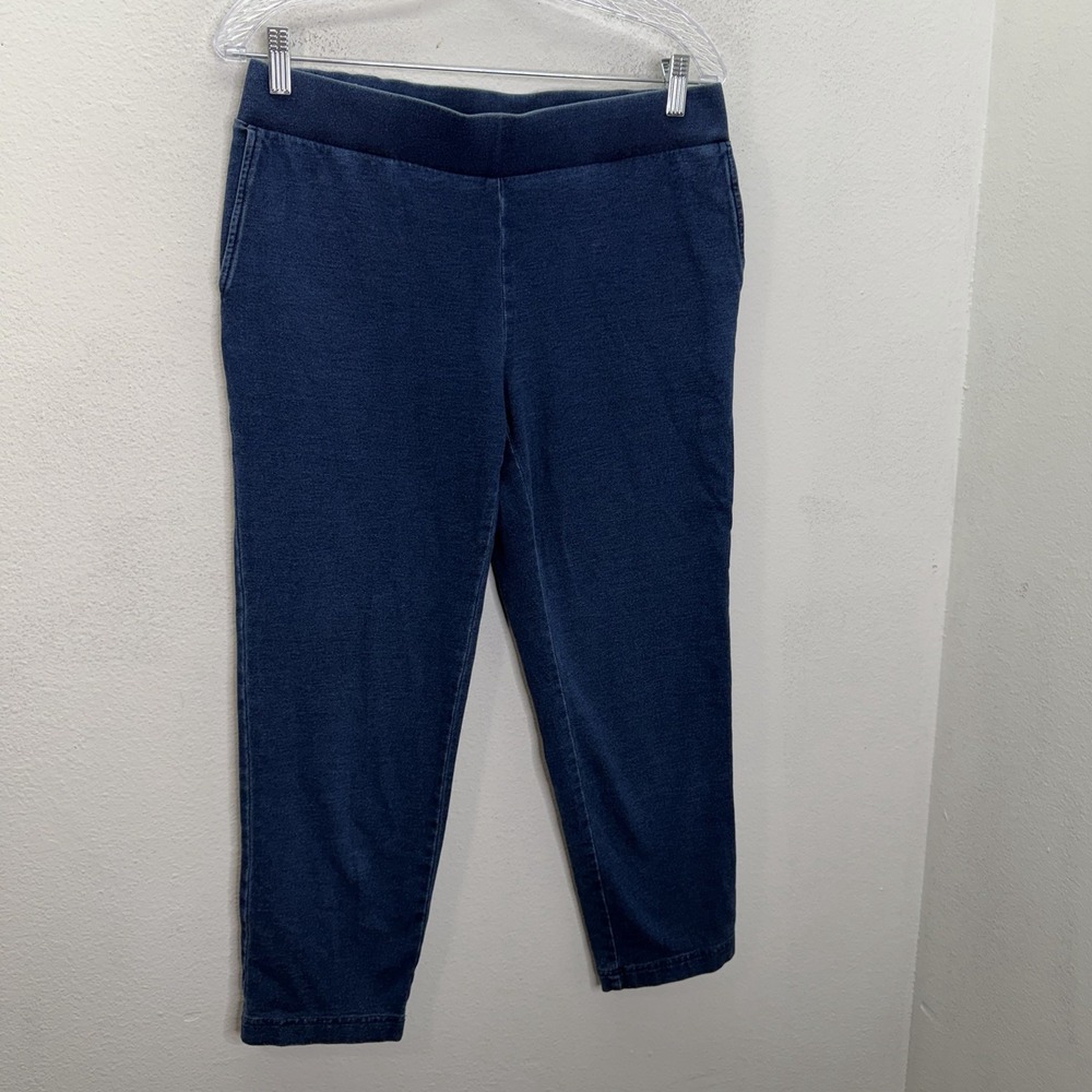Pure J Jill Indigo Pull On Slim Crops Pants Sz Small Blue Stretch Knit Cropped